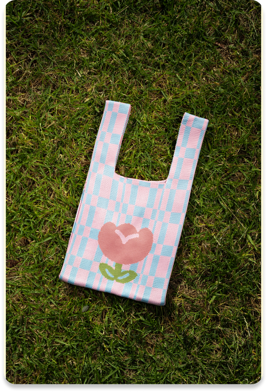 Checker Bloom Knit Mini Tote