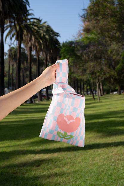 Checker Bloom Knit Mini Tote